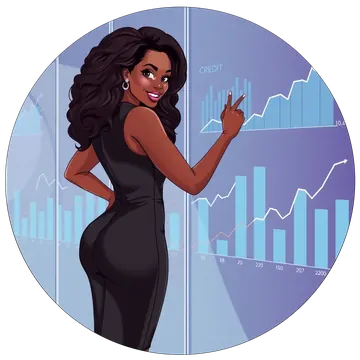 Illustrated founder pointing at a wall of business charts